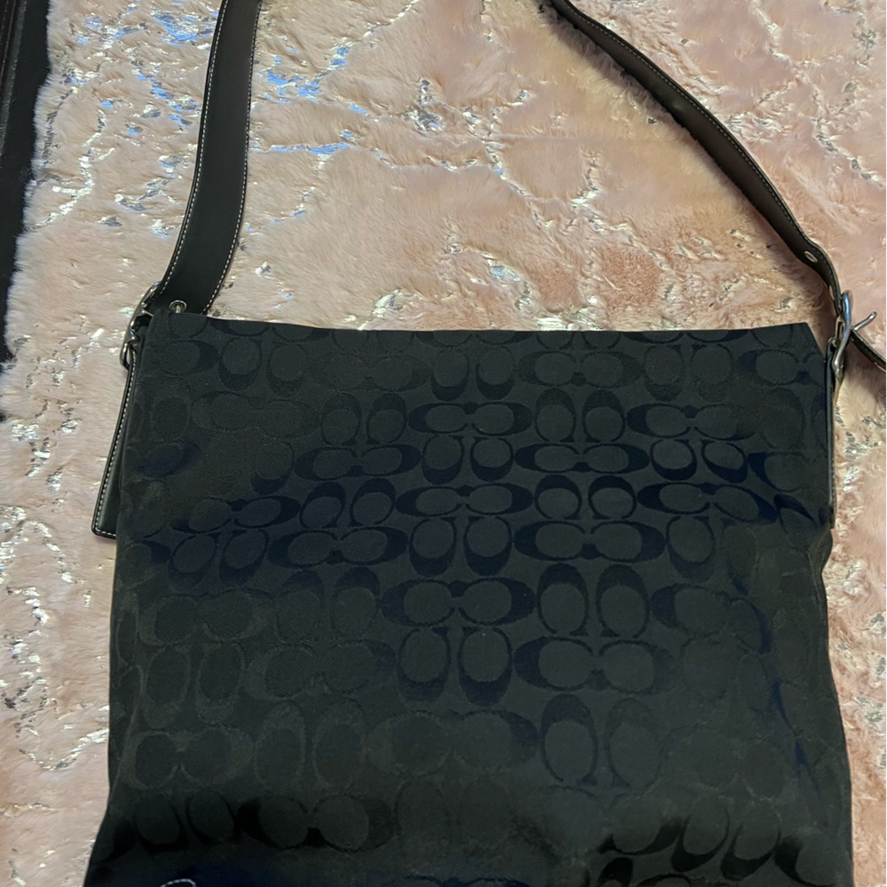 Coach Black Canvas and Leather Courier Style Bag